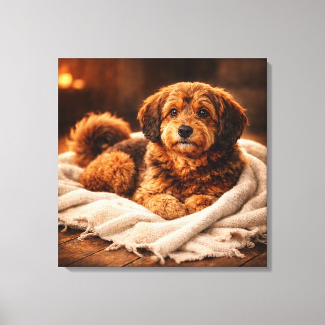 Cozy Golden Pup – Warm Light Canvas Print (Frente)