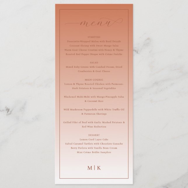 Cozy Peach Classic Wedding Menu (Frente)