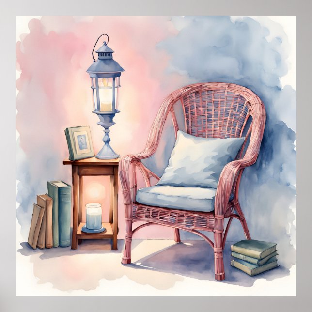 Cozy Reading Nook Watercolor Art Impressão (Frente)