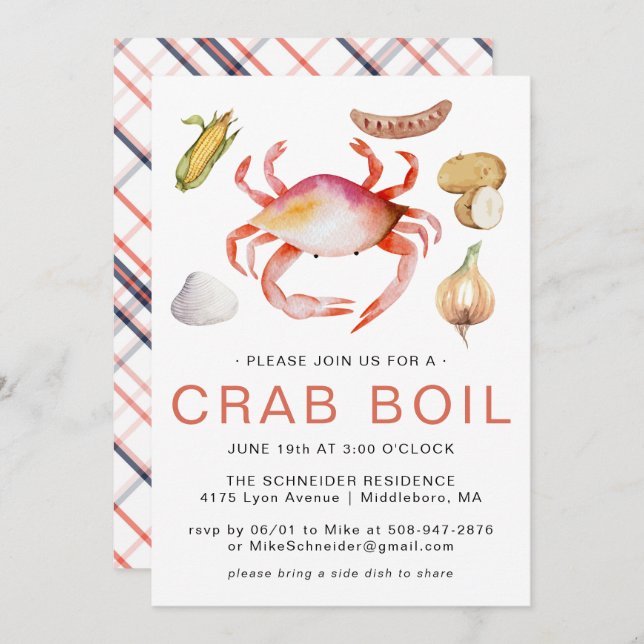 Crab Boil | Convite de festas de Cookout de frutos (Frente/Verso)