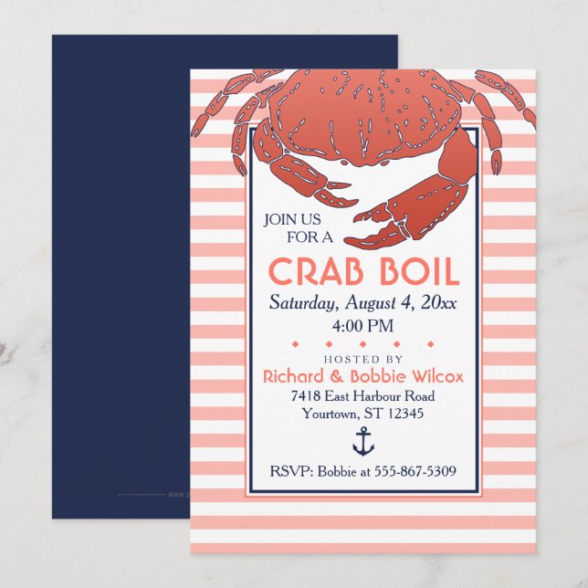Crab Boil | Convite Personalizado Com Distribuição (Frente/Verso)