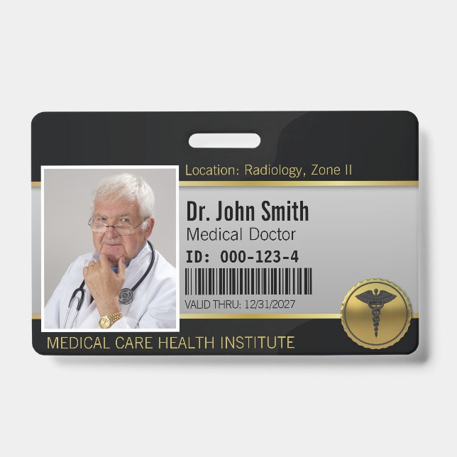 Crachá 3D Gold Medical Caduceus Emblem Photo ID (Frente)