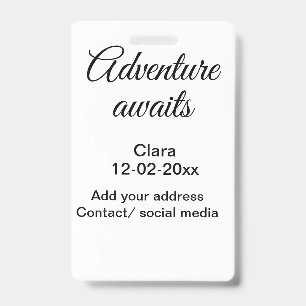 Crachá A aventura começa a adicionar nome data ano local