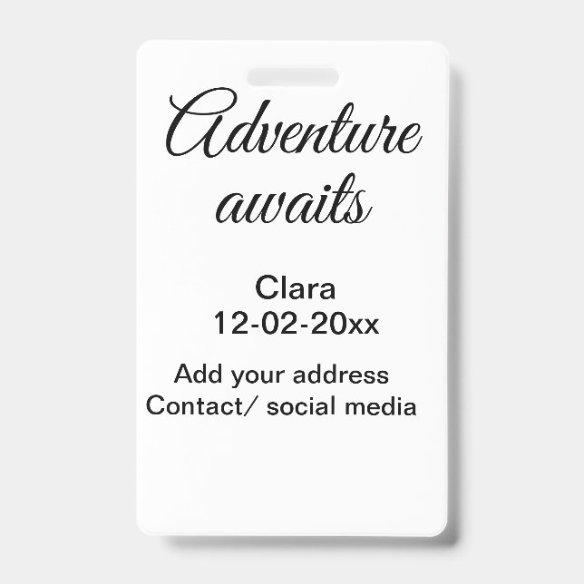 Crachá A aventura começa a adicionar nome data ano local (Frente)