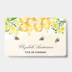 Crachá Abejas zangonas nome floral amarelo mel script