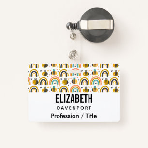 Crachá Abelhas de Bumble Cute e Rainbows Padrão