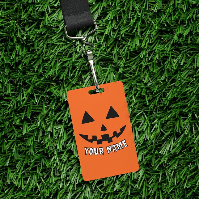 Crachá Abóbora Laranja Personalizada de Halloween Seu Nom (Criador carregado)