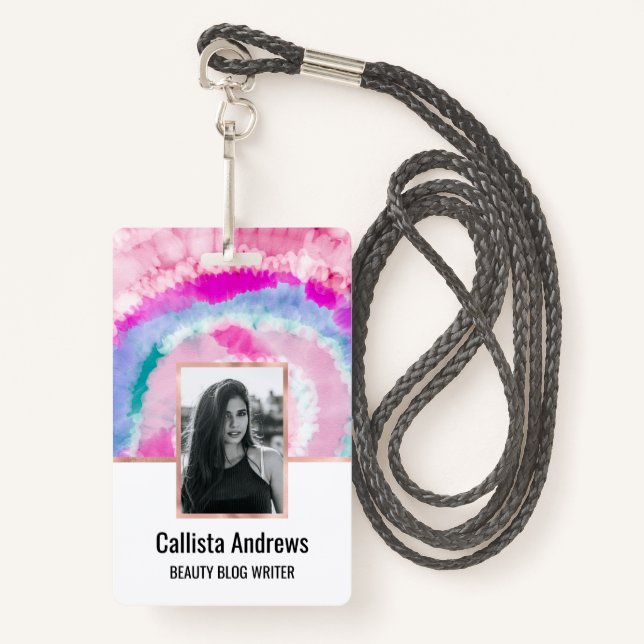 Crachá Abstrato Moderno Pintura Branca Rosa Cor-de-Rosa (Frente com cordão)