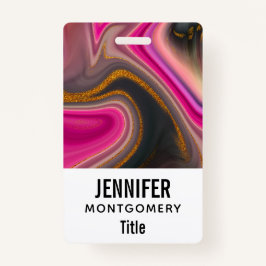 Crachá Abstrato rosa e preto com espirais Dourados