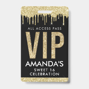 Crachá Acesso Total VIP Personalizável Gold Drip
