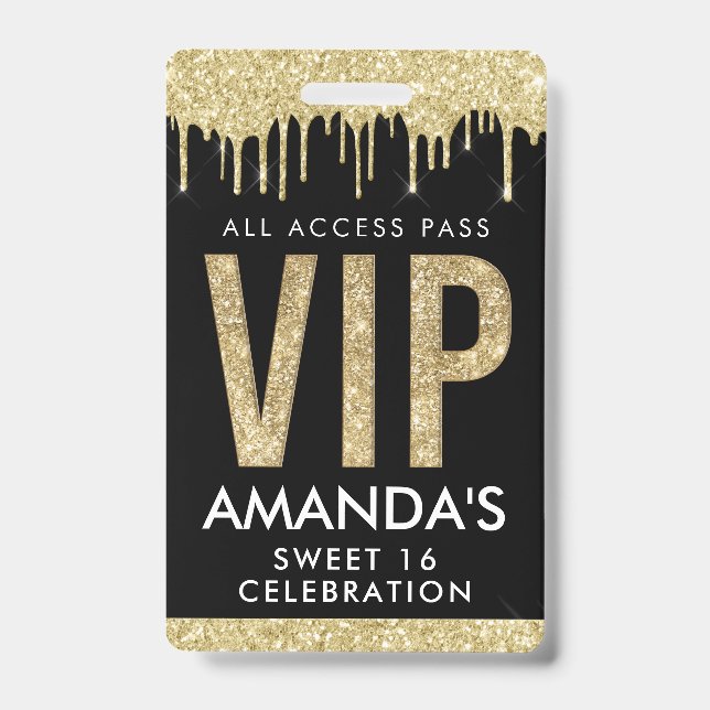 Crachá Acesso Total VIP Personalizável Gold Drip (Frente)