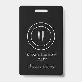 Crachá Acesso VIP para Festa de Aniversário Black and Whi