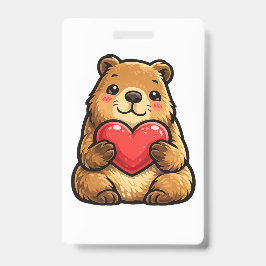 Crachá Adesivo Kawaii de Capivara Fofa Segurando Coração