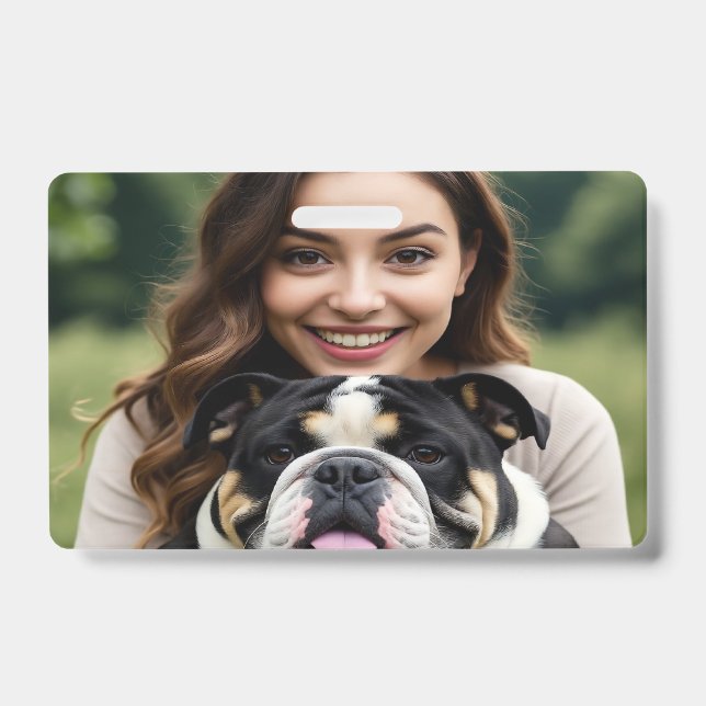 Crachá Adicionar Foto de Bulldog Personalizar (Frente)