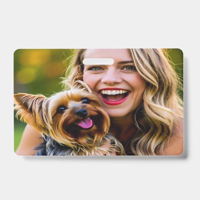 Crachá Adicionar Foto de Yorkshire Terrier Personalizar (Frente)
