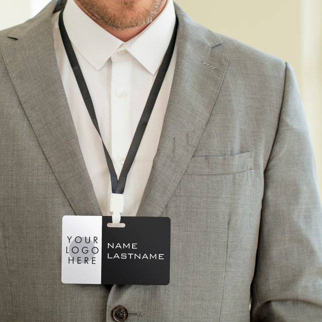 Crachá Adicionar Logotipo Horizontal Simples Nome Branco  (Criador carregado)