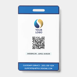 Crachá Adicione seu logotipo com código QR Azul Corporati