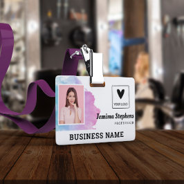 Crachá Adicione Seu Logotipo Funcionário Aquarela Violeta