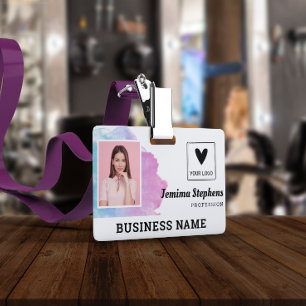 Crachá Adicione Seu Logotipo Funcionário Aquarela Violeta
