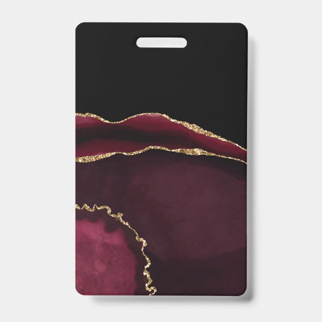Crachá Ágata Marmore Chic Preto Roxo Brilho Dourado (Frente)