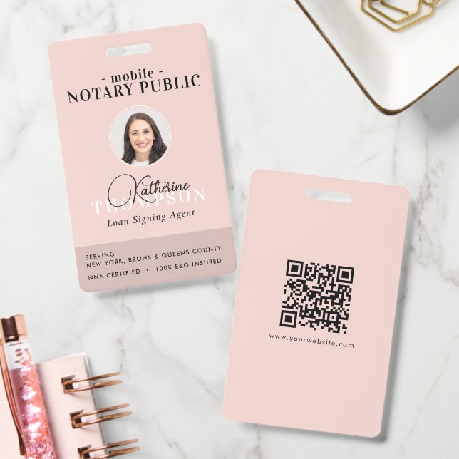 Crachá Agente de Assinatura Notarial Código QR Foto Rosa  (Escritório)