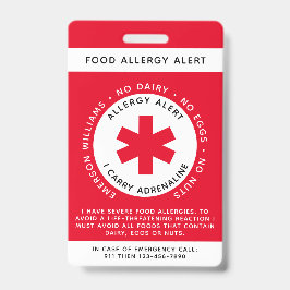 Crachá Alerta de Alergia à Comida Vermelha ID de Criança