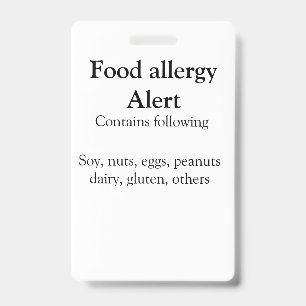 Crachá alerta de alergia alimentar adicionar nome itens a