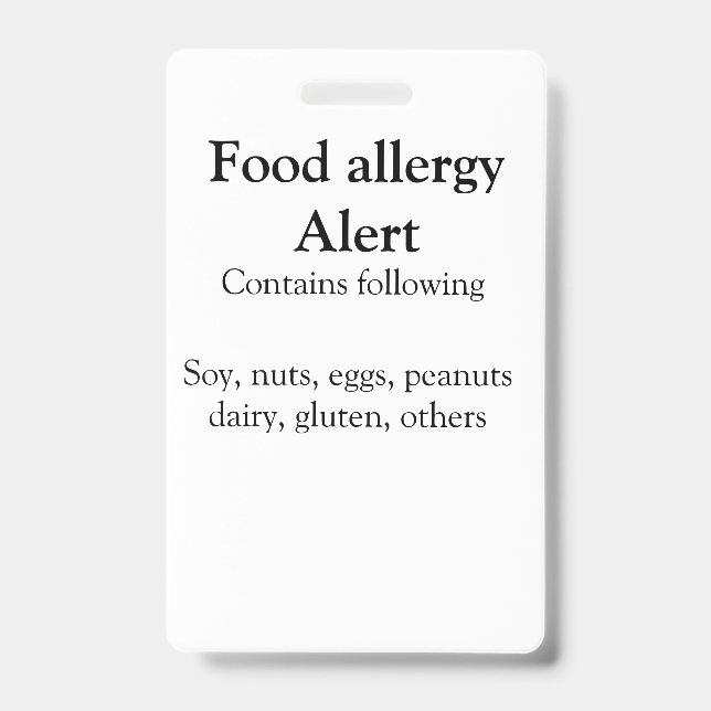 Crachá alerta de alergia alimentar adicionar nome texto i (Frente)
