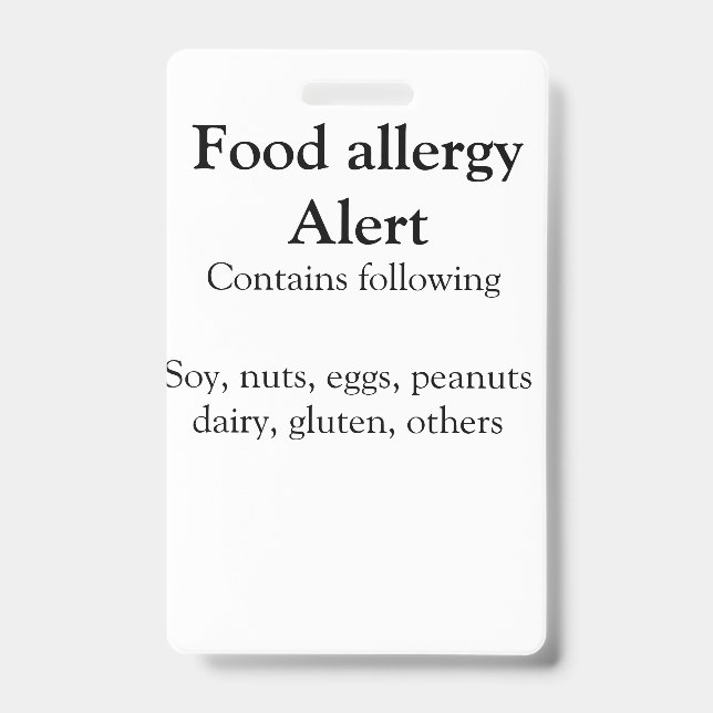 Crachá Alerta de alergia de comida adicionar nome texto i (Front)