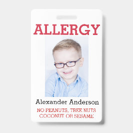 Crachá Alerta de Alergia de Crianças com Foto Personaliza