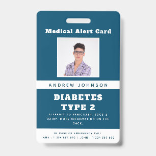 Crachá Alerta Médica Azul ID Foto Emergência Nome Adulto