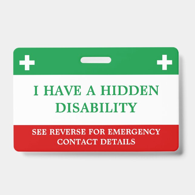 Crachá Alerta Médico de Deficiência Oculta Lanyard ICE ID (Frente)