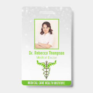 Crachá Alternativo Médico Caduceus Green Folaves White ID
