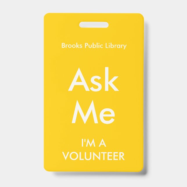 Crachá Amarelo Pergunte-Me para Voluntários (Frente)