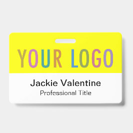 Crachá Amarelo PVC Nome Logotipo Horizontal Tag ID