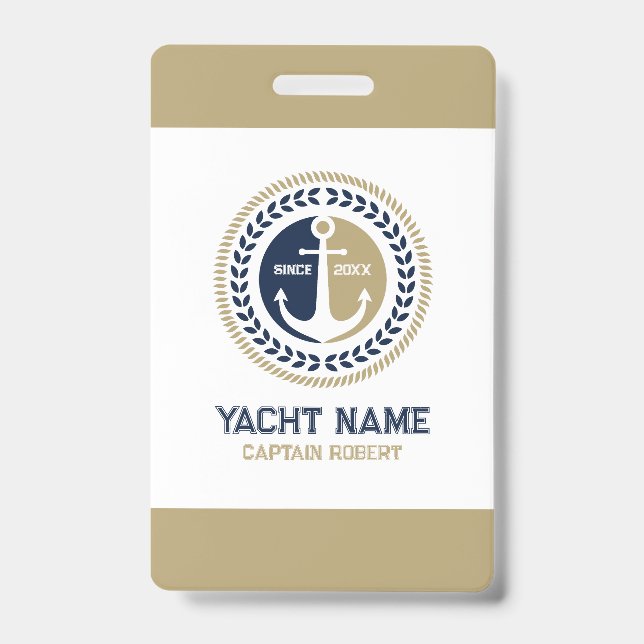 Crachá Âncora náutica azul e dourada (Frente)