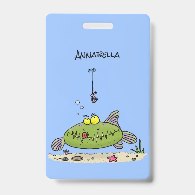 Crachá Animação de peixe verde esfomeado e gordo (Front)