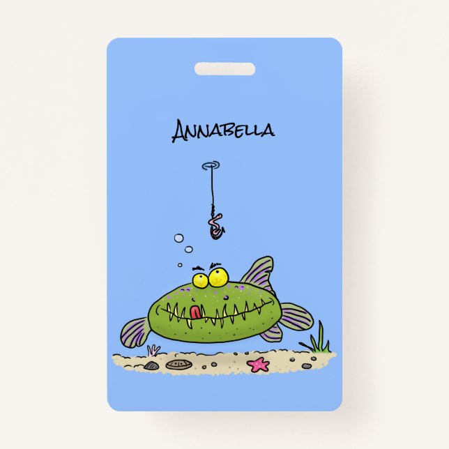 Crachá Animação de peixe verde esfomeado e gordo (Frente)