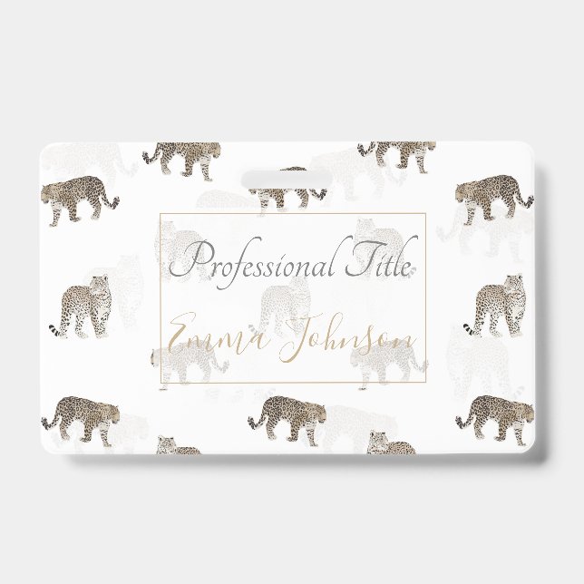 Crachá Animais de Jungla Leopardo Dourado Branco Moderno (Frente)