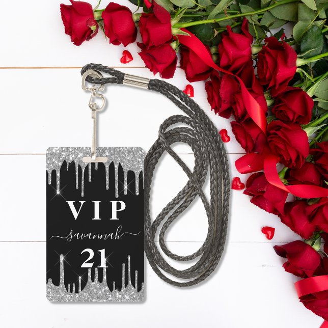 Crachá Aniversário, brilho de prata preta pingou convite  (Criador carregado)