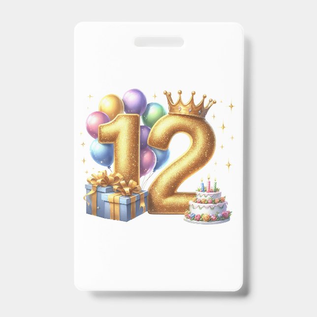 Crachá Aniversário de 12 anos dourado (Frente)
