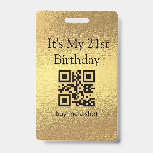 Crachá aniversário de 21 anos, compre-me um shot, código  (Frente)