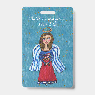 Crachá Anjo Vermelho Branco Azul Bandeira Americana Estre