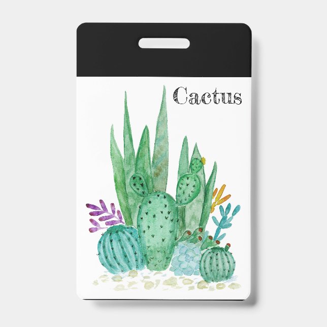 Crachá Aquarela de cactus cactos flores floral deserto il (Frente)