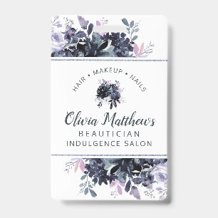 Crachá Aquarela Floral Noturna Azul Marinho Personalizada