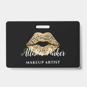 Crachá Artista de Maquiagem Black Gold Kiss Lips