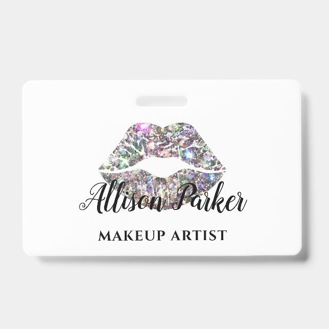 Crachá Artista de Maquiagem de Lábios de Lata de Prata El (Frente)