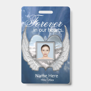 Crachá Asas de Anjo Memorial Personalizado Coração Adicio