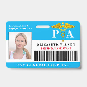 Crachá ASSISTENTE MÉDICO ID de Foto de Funcionário Hos
