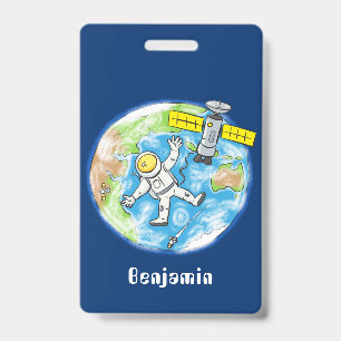 Crachá Astronauta engraçado no espaço e na terra